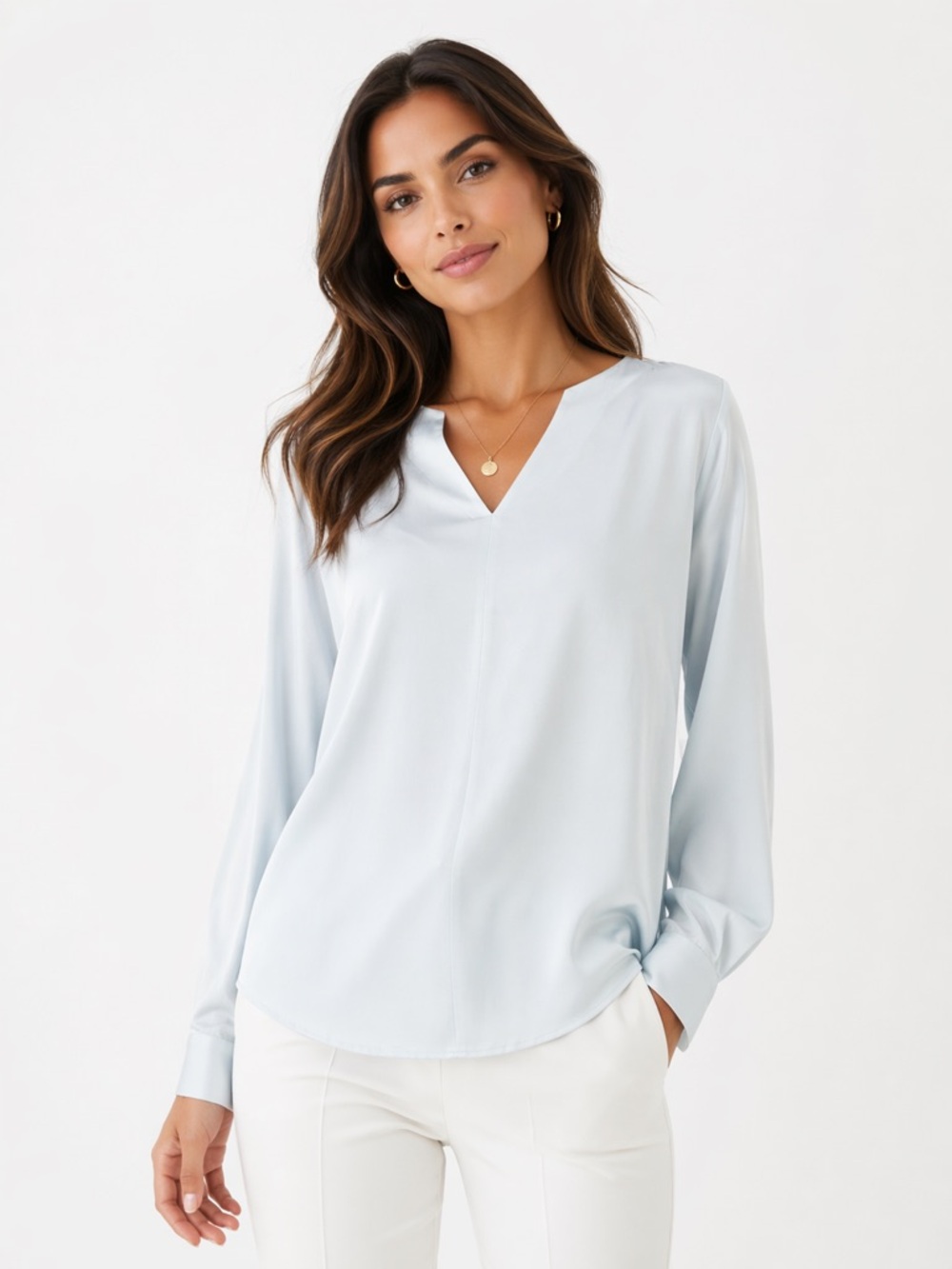 EUC Elizabeth Clarke Size 8 Light Blue Long Sleeve‎ Blouse